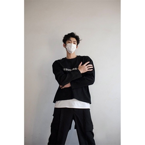 明星私服现货春款飞机扣不对称双肩设计打底T恤潮流高街卫衣 P55图片
