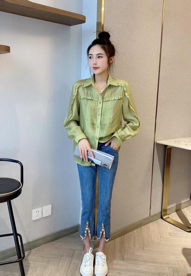 新款洋气韩叶十足折皱气质小衫,女装其它,L·H·X