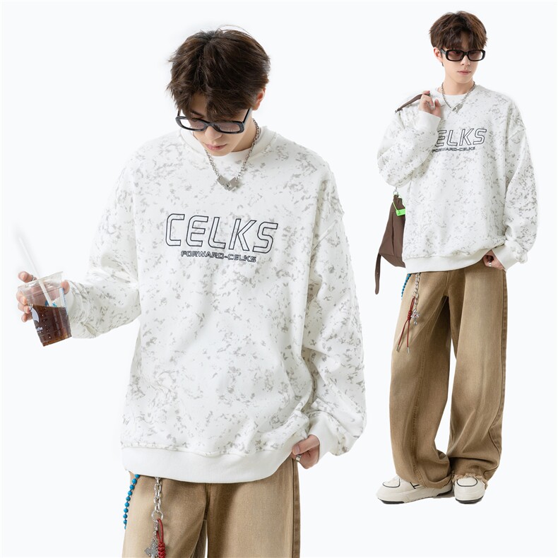 现货/秋季新款扎染重磅刺绣卫衣男 B219A-ZY251-P48加绒P53控78图片