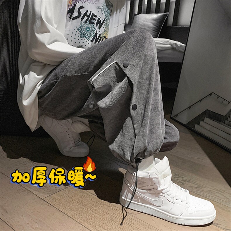 加绒休闲长裤D2257-TP65控价88港风男抽绳束脚宽松冬季运动长裤,男装休闲裤,电商A102-1