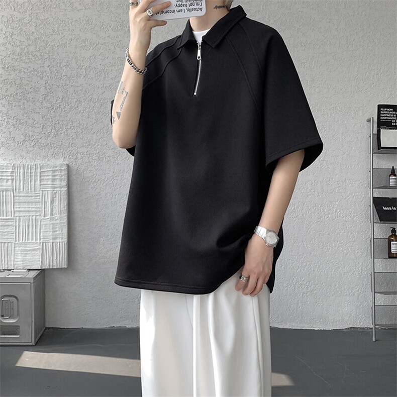 8XL-M半拉链t恤短袖POLO衫男款夏季美式翻领宽松大码半袖DT008P45,男装T恤,电商B312