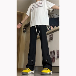 夏季冰丝西裤小众百搭微喇铆钉纽扣排扣冰丝裤子K2411-P50图片