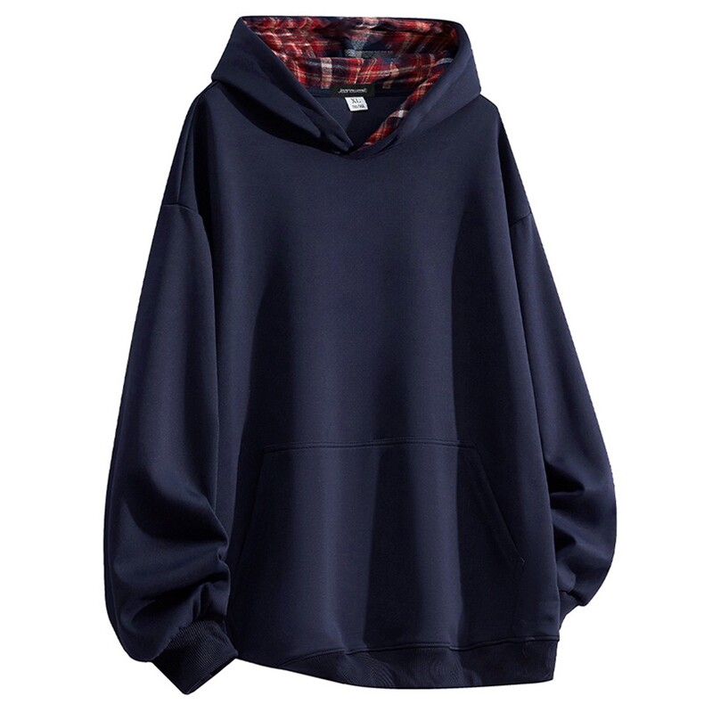 抖音得物高品质美式高街重磅结构设计假两件格子连帽卫衣外套W106，男装卫衣，电商A486-1