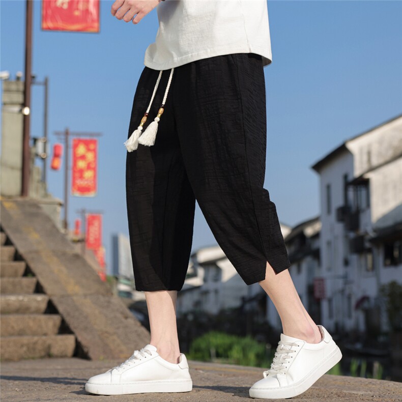 夏季风男装七分库棉麻男士休闲裤中裤古风A266-1-KZ882-P56图片