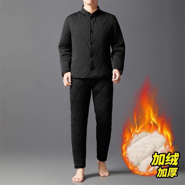 冬装男士棉衣保暖套装加绒加厚中老年棉袄棉裤睡衣内胆棉服图片