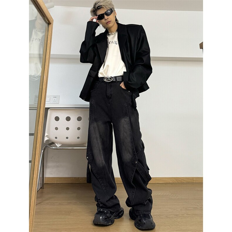 美式复古水洗染2025绑带牛仔裤男F1108P55,男装牛仔裤,星座1116-2