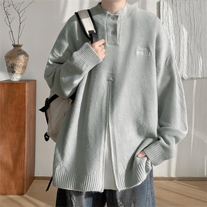 新款纽扣半高领拉链字母刺绣休闲宽松针织毛衣男MY120-特P50控98图片