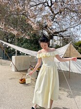 【现货】一字肩飞飞袖连衣裙，女装连衣裙，欧尼蒂