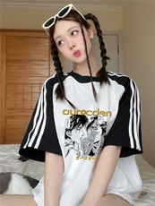 夏季美式高街重磅纯棉三条杠织带插肩撞色男女短袖T恤CZ86-特P25，男装T恤，电商A486