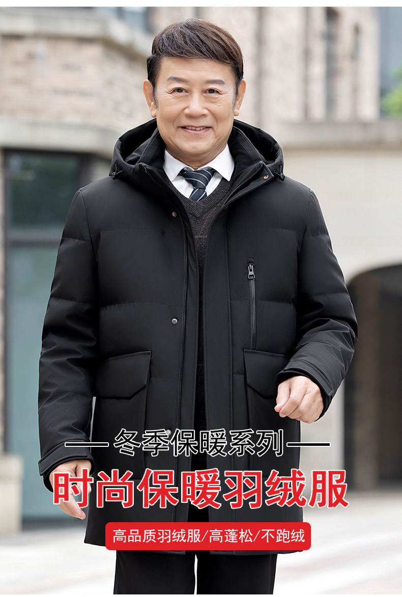 大货主推新款毛领可拆卸帽中老年羽绒服外套男士爸爸装羽绒服大衣,男装羽绒服,钱塘723