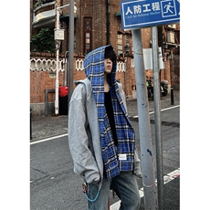 【有货】假两件格子拼接卫衣男款设计感连帽开衫外套JL97LL-特P68，男装卫衣，星座1007（原301D）