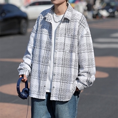 春季新款小香风翻领格子衬衫百搭宽松休闲衣外套男W8090-P65，男装衬衫，星座512-4