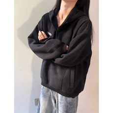白花灰美式短宽连帽卫衣男款秋冬潮牌boxy重磅cleanfit亨利领外套，女装短外套，星座506A