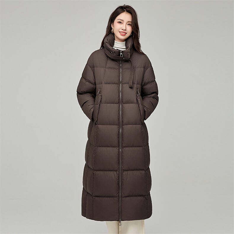 90白鸭绒高保暖加厚立领中长款休闲外套冬季羽绒服女，女装羽绒服，阿舍尔精品