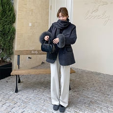 狐狸毛羽绒内胆厚毛呢外套配围巾4429-P270-K398，女装羽绒服，2C126