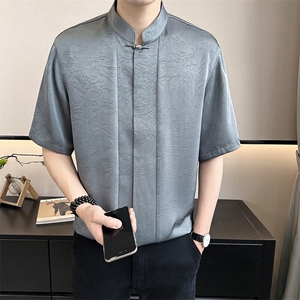 店主风~新中式夏季新款垂感冰丝压花中袖衬衫 C248/P55图片
