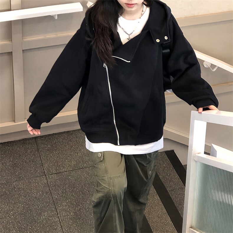 抖音得物品质26春装美式重磅结构斜拉链高领连帽卫衣开衫外套W61,女装短外套,电商A486
