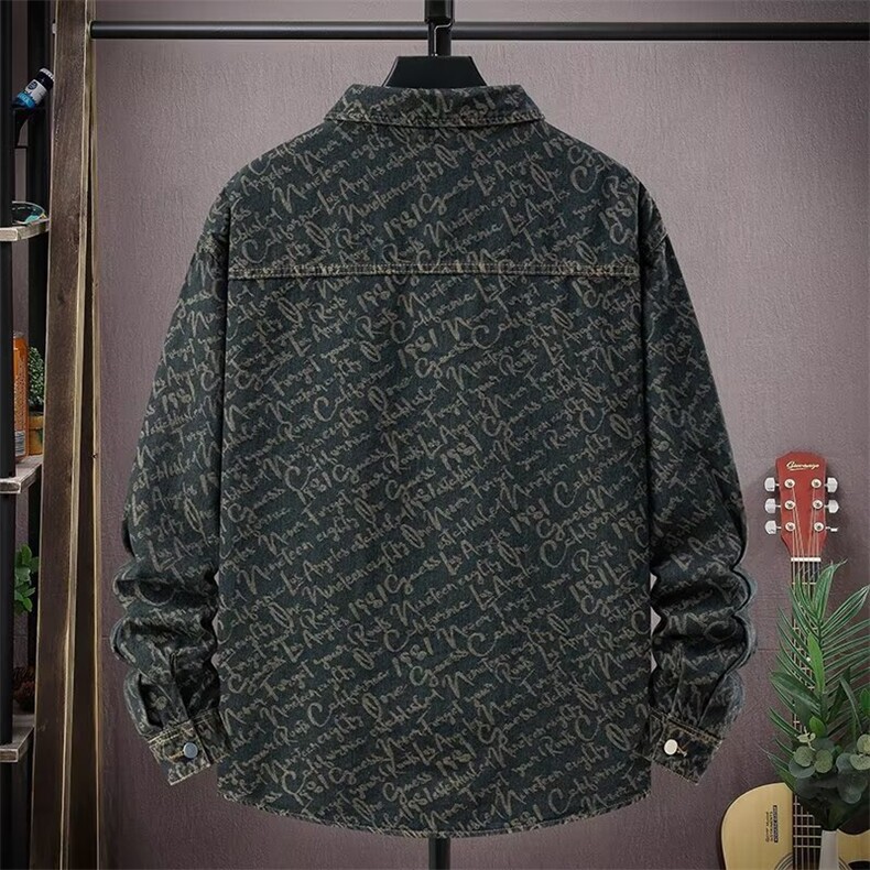 新款2024提花牛仔衬衫男水洗春秋翻领外套休闲衬衣夹克6603/P75,男装衬衫,星座506B