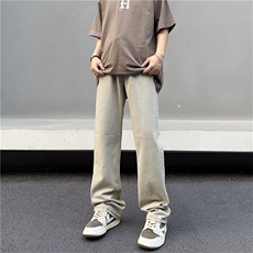 夏季慵懒风毛巾绣牛仔裤男士潮牌小众设计感九分裤百搭修身直筒裤，男装牛仔裤，星座506A
