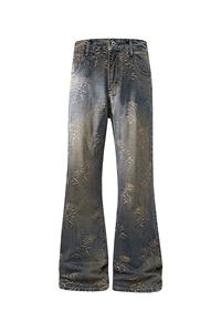 B221 美式ins高街暗黑宽松直筒提花牛仔裤LK24396-特P52控88图片