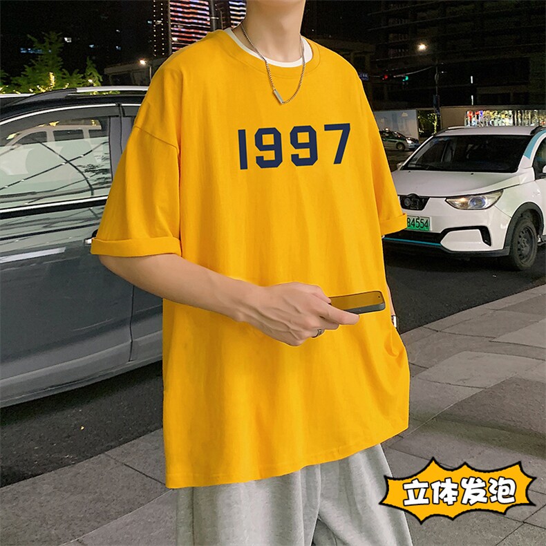 T658P32立体泡沫印花夏季新品高街美式短袖T恤宽松重磅纯棉体恤,男装T恤,星座304A