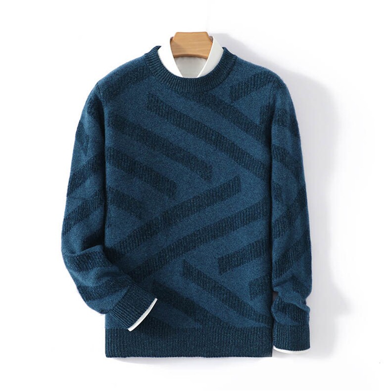 秋冬新款100%羊绒衫男圆领加厚菱形纯色毛衣针织打底商务羊毛上衣，男装羊毛衫，德晨羊绒