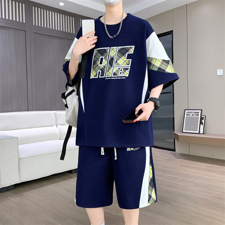 2025夏季新款痞帅时尚休闲宽松短袖t恤两件套潮A436-1120-P60,男装T恤,电商A436