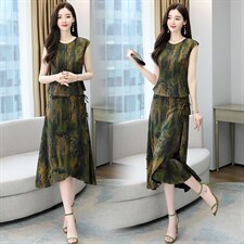 十三行高端棉麻连衣裙女夏2025新款贵夫人品牌时尚妈妈气质两件套,商品下架区,韩然一族