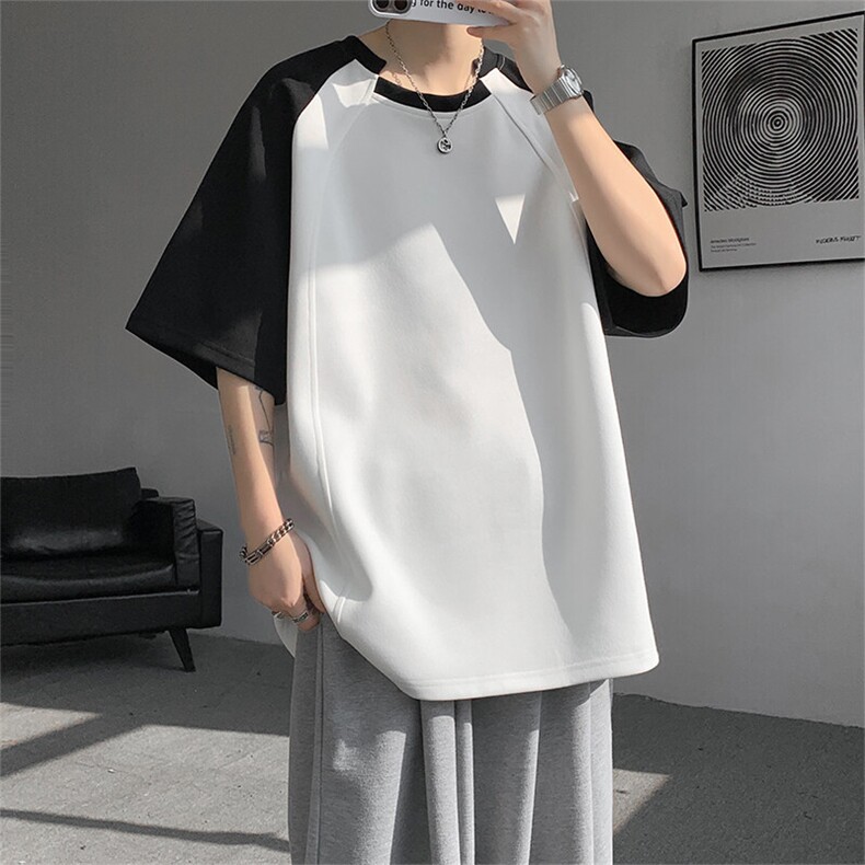 T296-P30控58280克夏季不规则领撞色插肩T恤男宽松潮流短袖，男装T恤，电商A058-1（原电商C417）