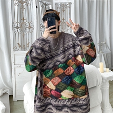 M6130/P75秋冬新款工艺立体印花针织衫外套毛衣男大码宽松线衣男，男装针织衫/毛衣，电商A141