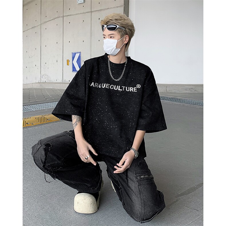 满天星亮片设计感金属字母短袖T恤男夏季网红半袖-H86047特P28,男装T恤,电商B289