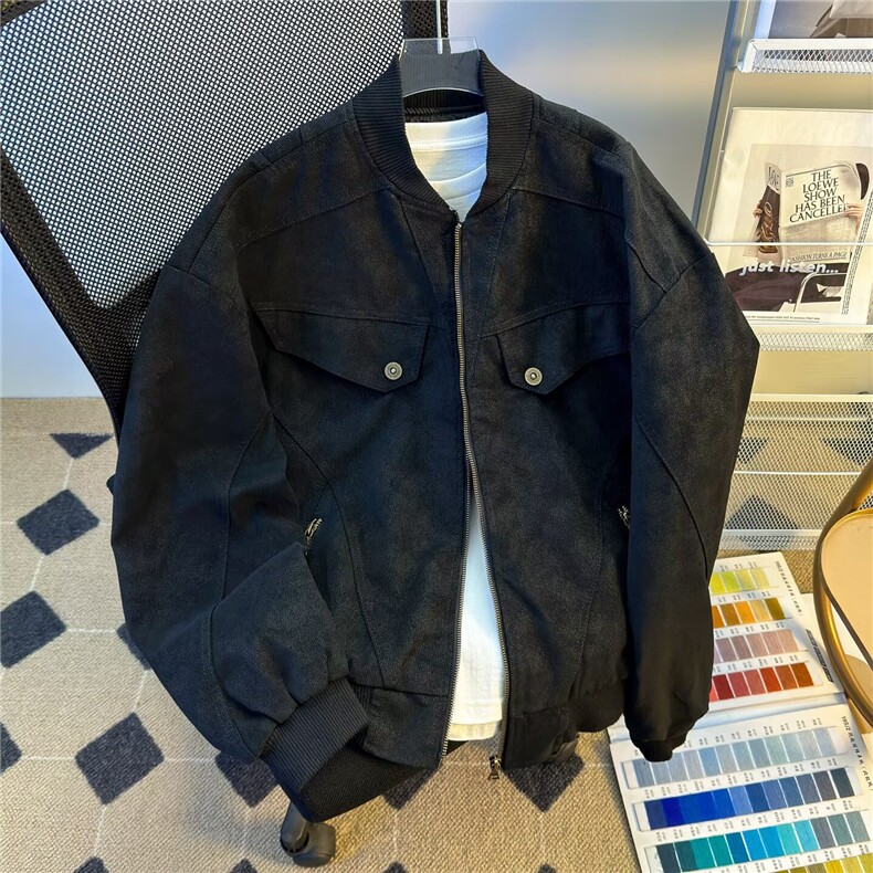 美式街头短宽工装黑色夹克男女宽松复古高街休闲外套潮牌Y890,男装夹克,星座601-1