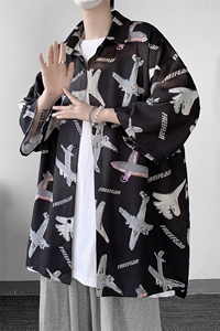 夏季潮流小飞机满印ins衬衫男新款冰丝情侣装 A071-C35-P38图片