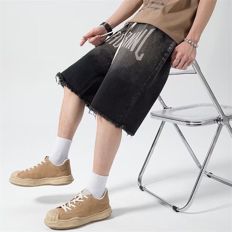 牛仔短裤男夏季高街潮牌2023新款休闲潮流五分裤子N01119-P45,男装牛仔裤,星座308B-1