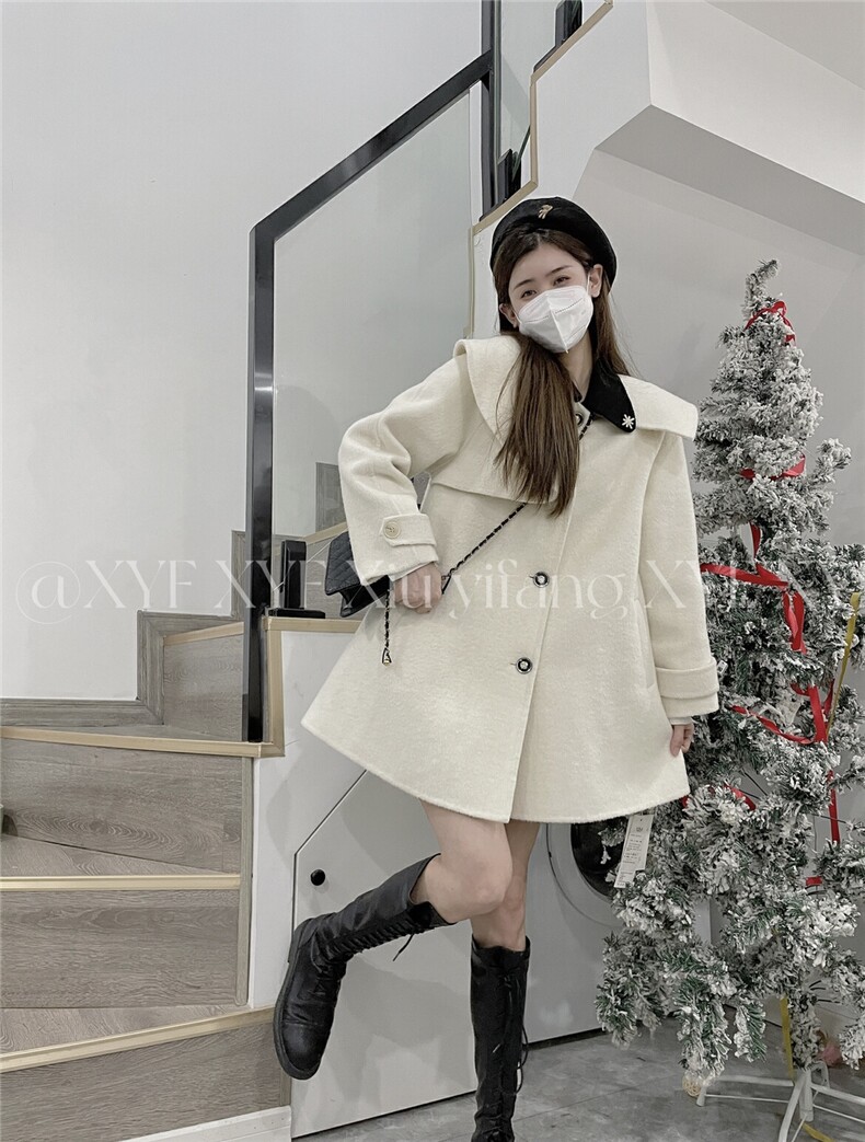 小香风双面羊毛大衣女短款2024年秋冬韩版娃娃领网红同款外套，女装毛呢外套，依嘟服饰