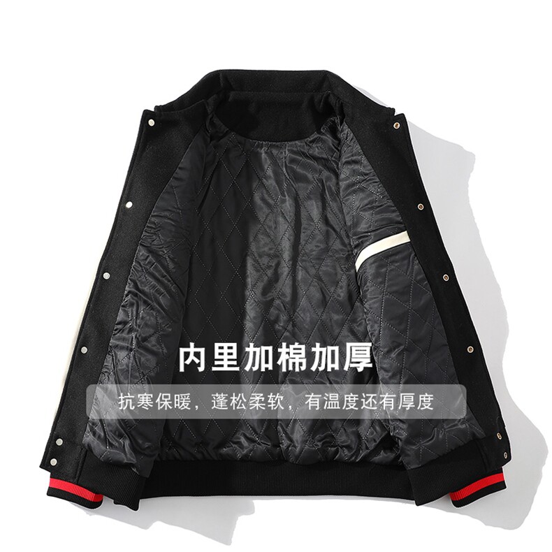 冬款拼接皮料加棉加厚棒球服休闲运动棉衣外套男8123-P120控价158,男装棉衣,电商A441-1