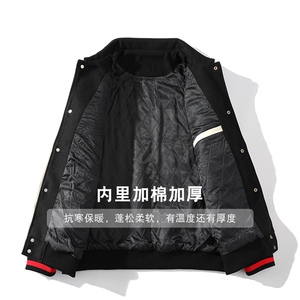 冬款拼接皮料加棉加厚棒球服休闲运动棉衣外套男8123-P120控价158图片