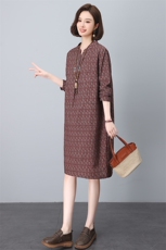 小个子棉麻直筒连衣裙春装大码妈妈中老年裙子宽松遮肚子气质短裙，女装连衣裙，依恋蒂丝