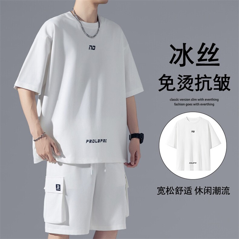 2025夏季新款旋律风车大码冰丝短袖T恤套装M-5XHQ25488-P65,男装T恤,电商A022