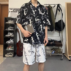 痞帅潮流美式ins情侣衬衫泼墨印花设计感宽松套装男TZ103-P43，男装衬衫，电商A178