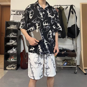 痞帅潮流美式ins情侣衬衫泼墨印花设计感宽松套装男TZ103-P43图片