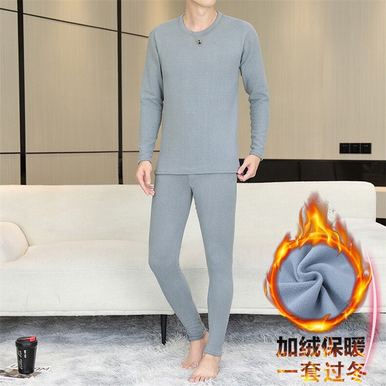 秋冬保暖内衣男士秋衣秋裤纯色圆领加绒加厚棉毛衫套装TZ8711-48,男装棉衣,星座310B-3