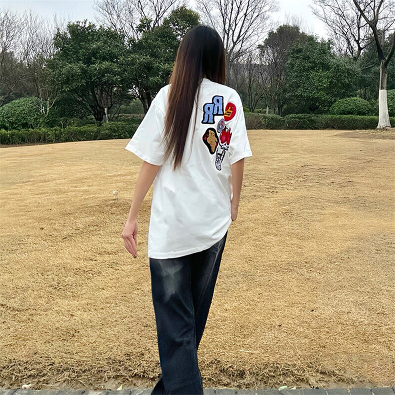 万针全刺绣工艺得物抖音高品质260克纯棉双纱美式高街短袖T恤P33,男装T恤,电商A486