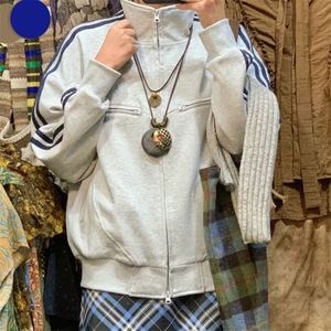 立领春秋宽松灰色夹克卫衣男女潮2025新品百搭潮流网红上衣三条杠图片