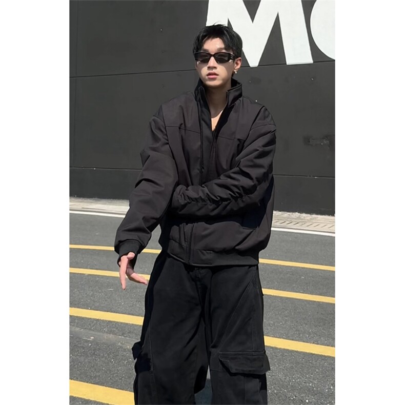 美式加棉加厚立领飞行夹克男秋冬季潮牌cleanfit宽松廓形棉服外套,男装夹克,电商B295