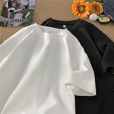 250克重磅提花开口笑破洞冰丝短袖美式高街潮流T恤JF250特P40控66，男装T恤，电商A422-1