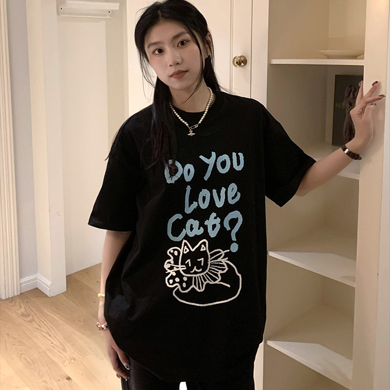 T0697-P30夏季新款纯棉大码短袖小清新卡通猫咪小众设计感T恤,女装T恤,星座617A-2