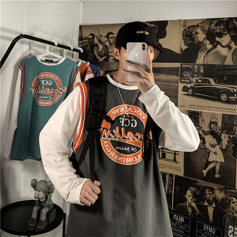 20秋季卫衣男圆领宽松拼接新款潮流百搭印花衣服情侣装wy732-p30，男装卫衣，星座1008-2