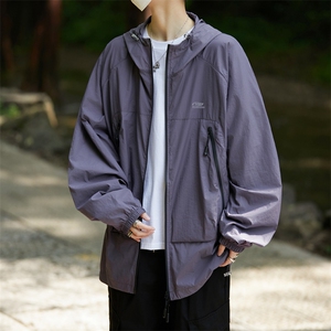 夏季男款防晒服户外透气凉感轻薄潮牌连帽宽松休闲外套F0151-P45图片