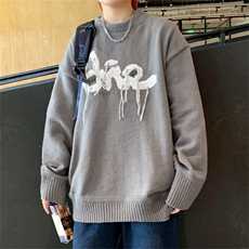 美式复古字母流苏毛衣男秋冬宽松针织衫oversize毛线衣M4331-P55，男装针织衫/毛衣，星座1008-2